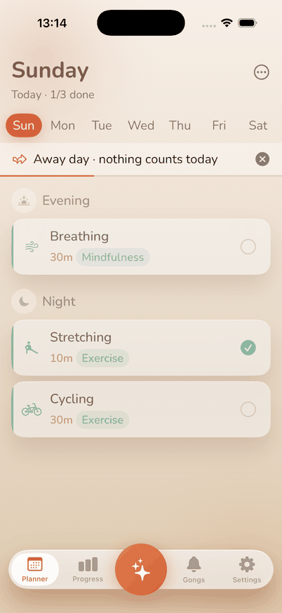 Vivana planner on an Away day: nothing counts today